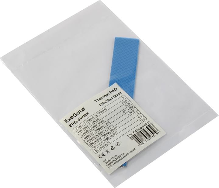 Exegate EX293284RUS Термопрокладка ExeGate EPG-6WMK (120x20x1.0 mm, 6 Вт/ (м•К))