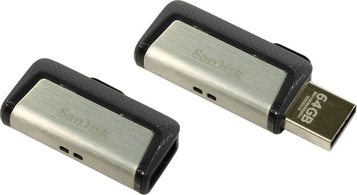 USB накопитель SanDisk - Ultra Dual, USB Type C / USB Type A (USB 3.2 Gen 1), 64 ГБ, read speed-150MB/s, OTG USB Type C, цвет серебристый, SDDDC2-064G-G46
