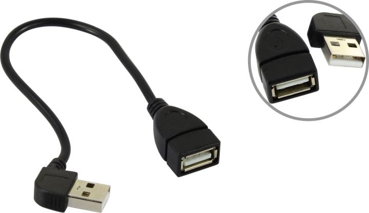 ExeGate <EX-CC-USB2-AMAF-0.15L> Кабель удлинительный USB 2.0 A-->A  0.15м Г-образный <EX299703RUS>