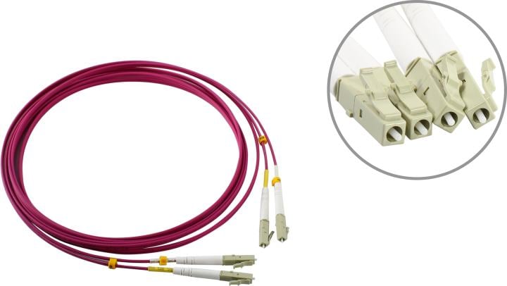 Кабель Hyperline  FC-D2-504-LC/PR-LC/PR-H-3M-LSZH-MG Патч-корд волоконно-оптический (шнур) MM 50/125, OM4, LC-LC, duplex, 10G/40G, LSZH, 3м (047793)