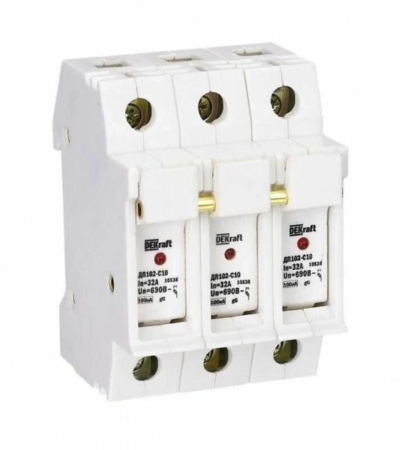 Держатель предохр. типа Dekraft C10 с LED индикацией 3P DEKraft ДП-102c