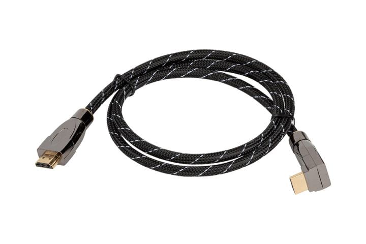 Кабель HDMI Wize [WAVC-HDMIRA-2M] 2 м., v.2.0, 19M/19M, 4K/60 Hz 4:4:4, 26 AWG, HDCP 1.4, HDCP 2.2, Ethernet, позол.угловой разъем, экран, черный, пакет