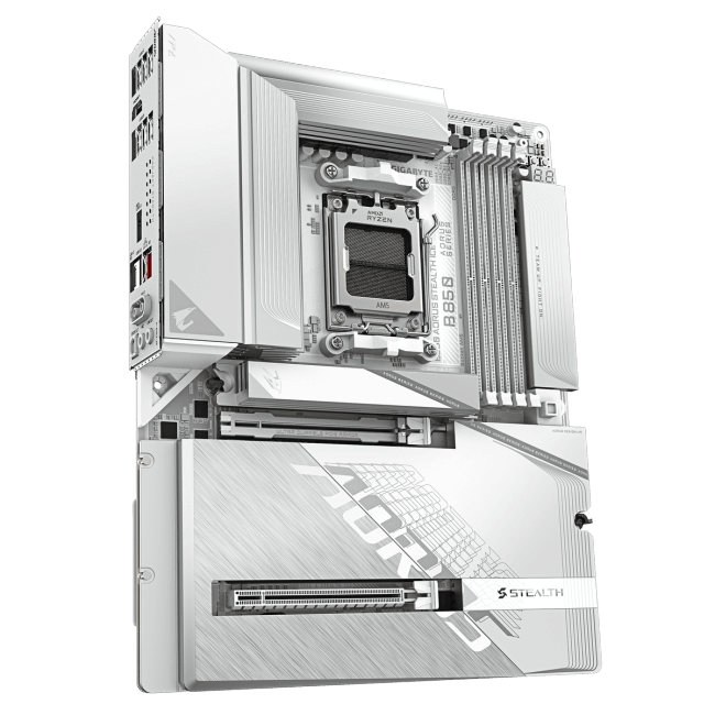 Материнская плата Gigabyte B850 AORUS STEALTH ICE, AM5, AMD B850, 4xDDR5, 2xSATA, 4xM.2, 1xPCIe 5.0 x16, 1xPCIe 4.0 x4, 1xHDMI, 1x5Gb LAN, Wi-Fi 7, Bluetooth 5.4, 1xUSB-C 10Gbps, 2xUSB-A 10Gbps, 4xUSB-A 5Gbps, 4xUSB-A 2.0, 2x3.5 мм, 7.1, ATX