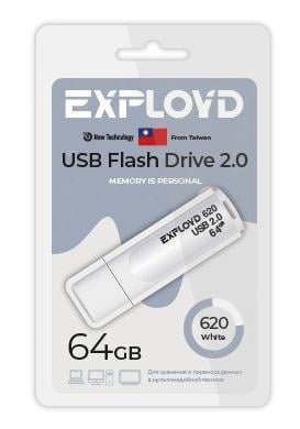Флешка USB Exployd 620 White (EX-64Gb-620-White), 64Gb, USB 2.0, R/W 15/8, белый