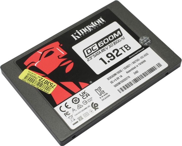 Твердотельный накопитель Kingston Enterprise SSD 1,92TB DC600M 2.5" SATA 3 R560/W530MB/s 3D TLC MTBF 2M 94 000/78 000 IOPS 3504TBW (Mixed-Use) 1 year