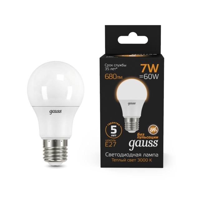 GAUSS 102502107 Лампа светодиодная LED 7 Вт 680 Лм 3000К теплая Е27 A60 Black Gauss (102502107)