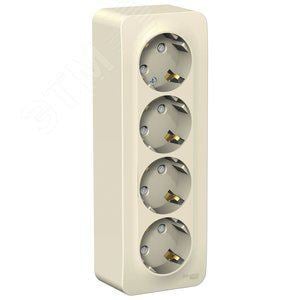 Розетка Systeme Electric BLNRA011412 4-я с/з со шторками 16А, 250В,  изолир.  Пластина  Молочная наруж
