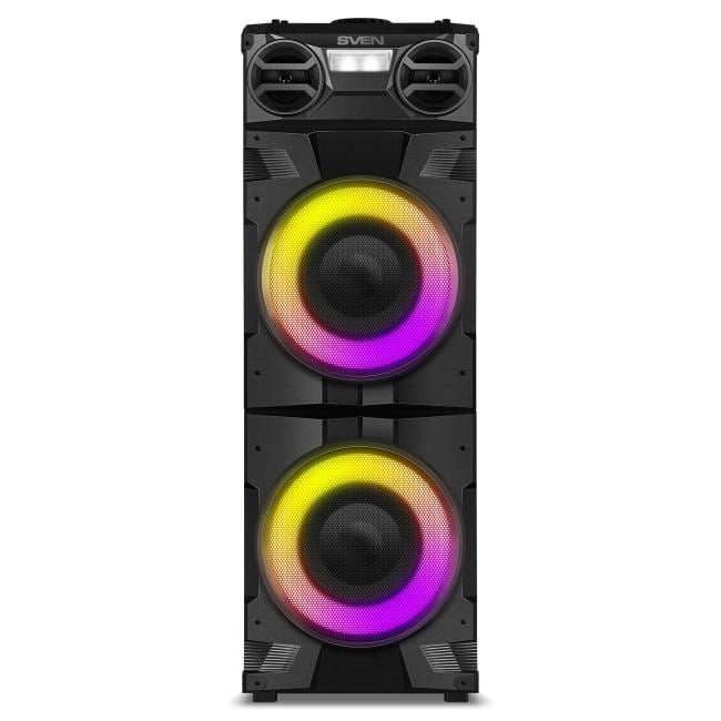 SVEN PS-1900 2.0 Мобильные колонки чёрные (2x500W, mini Jack, USB, Bluetooth, караоке, LED-дисплей, RGB подсветка)