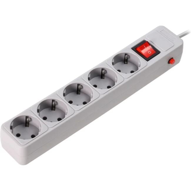 SBSP-5-18-G Сетевой фильтр 16А, 3500 Вт, 5 гнезд, без з/ш, с з/к, ПВС 3x1.0 мм?, 1,8 м, серый (SBSP-5-18-G)