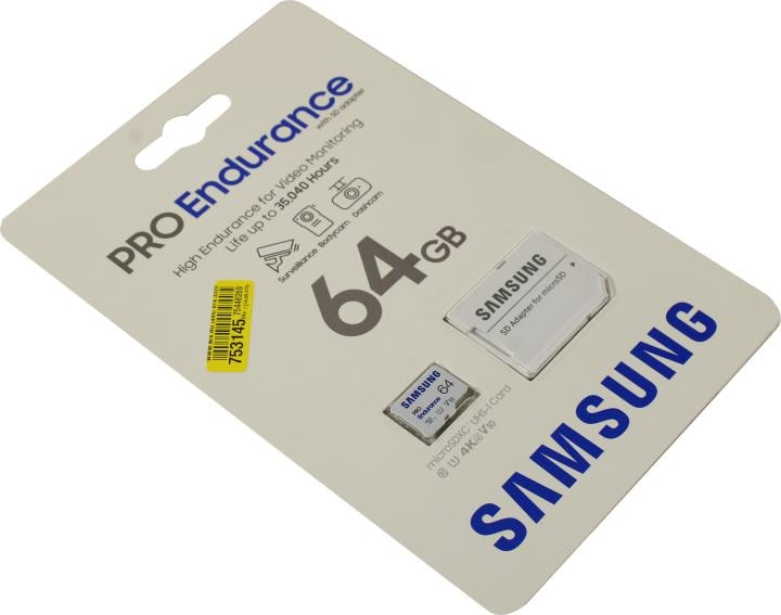 Samsung PRO Endurance <MB-MJ64KA/EU/APC> microSDXC Memory Card 64GbClass10 UHS-I U1 V10+  microSD--> SD Adapter