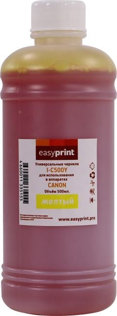 Чернила Easyprint I-C500Y, 500мл, желтый, совместимые для Canon (I-C500Y)