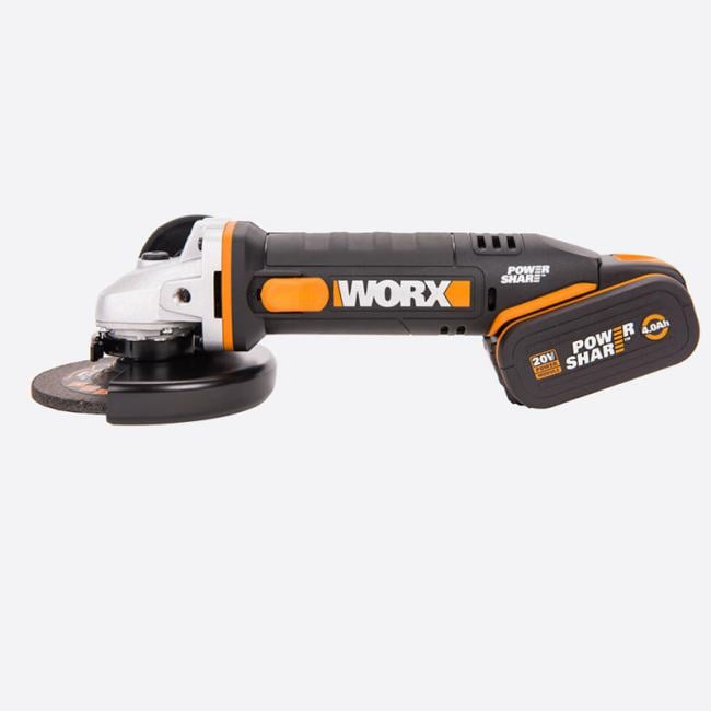 УШМ WORX WX803, аккумуляторная, 20В, 125 мм, 12+14 Ач, кейс