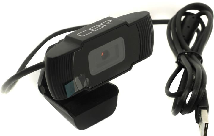 CBR CW 855HD Black, Веб-камера с матрицей 1 МП, разрешение видео 1280х720, USB 2.0, встроенный микрофон с шумоподавлением, фикс.фокус, крепление на мониторе, длина кабеля 1,4 м, цвет чёрный