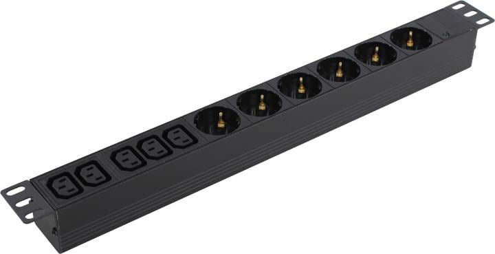 Exegate ServerPro PDU-19H010 Al-5C136S-C14 <EX280868RUS> Блок силовых розеток 19",  чёрный 1U, 5xIEC-320-C13,6xЕвро