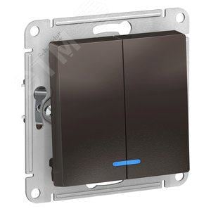 Выключатель Systeme Electric ATN000653 AtlasDesign, 2-клавишный, с подсветкой, сх.5а,  10АХ, механизм, мокко