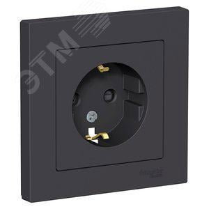 Розетка Systeme Electric ATN001044 AtlasDesign, с заземлением, со шторками, 16А,  в сборе, карбон