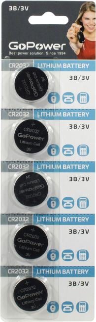 GoPower 00-00015603 (Li, CR2032,  3V)  <уп.  5 шт>