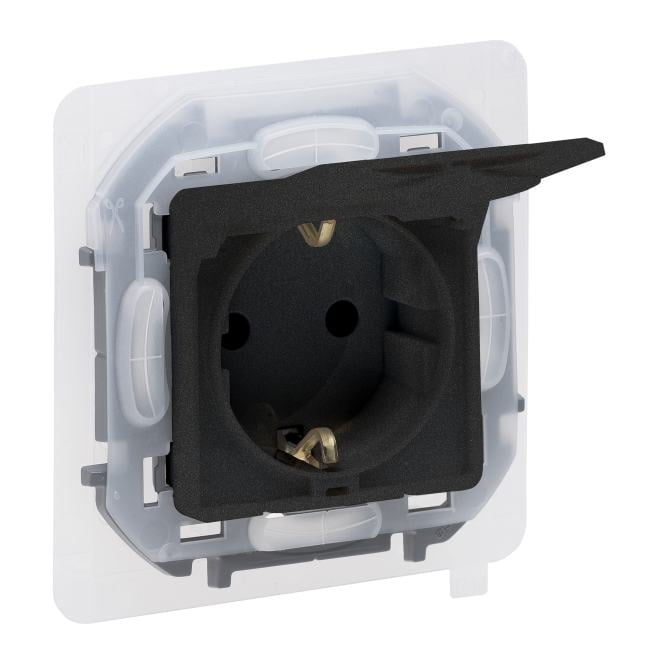LEGRAND 673743 Розетка 2К+З IP 44 с откидной крышкой и шторками немецкий стандарт 16 А 250 В~ INSPIRIA антрацит