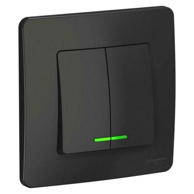 Выключатель Systeme Electric BLNVS010516 2-клавишный с подсветкой, 10А, 250B Антрацит внутр