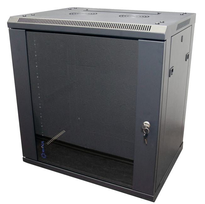 5bites <TC6401-12B> Шкаф настенный телекоммуникационный, чёрный 12U  600x450, дверь стекло-металл