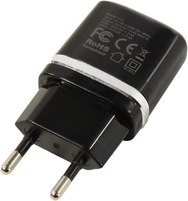 Hoco C12 Black <064107> Зарядное устройство USB (Вых. DC5V,  2xUSB, кабель Lightning)