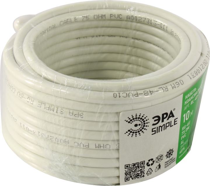 ЭРА <RL-48-PVC10> Кабель коаксиальный RG-6U,  белый, бухта 10м