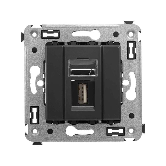 Розетка DKC 4412403 USB 2.0 одинарная в стену, тип А-А,  "Черный матовый", "Avanti"