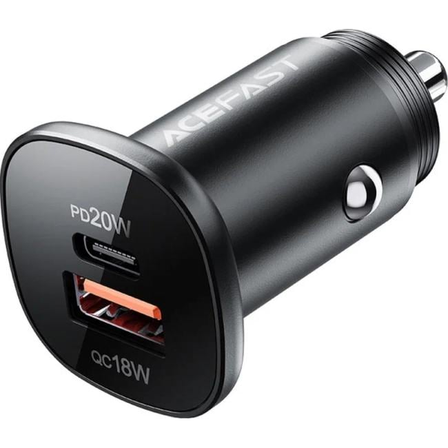 AF-B1-BK двухпортовое ACEFAST B1 mini 38W USB-C+USB-A dual-port metal car charger. Цвет: черный