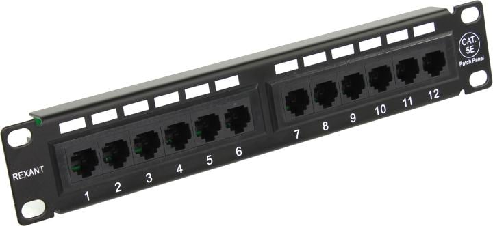 Патч-панель Rexant 10", 1U, 12 портов RJ-45, категория 5e, UTP неэкранированная,черная