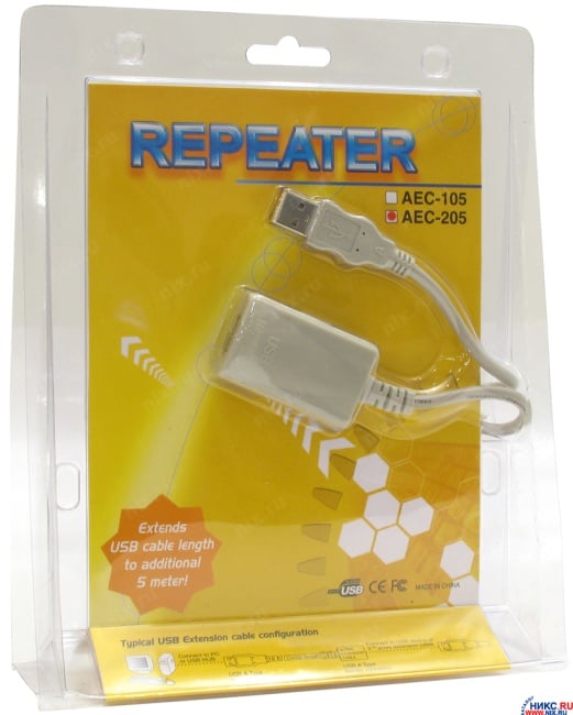 Кабель удлинительный активный USB  2.0-repeater <A-->A> 4.8м