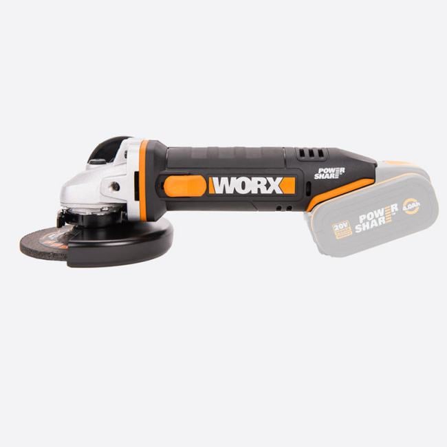 УШМ WORX WX803.9, аккумуляторная, 20В, 125 мм, без АКБ и ЗУ
