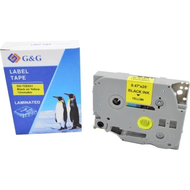 Картридж ленточный G&G GG-TZE631 черный на желтом  12x8  для  Brother 1010/1260VP/1830VP/9700PC