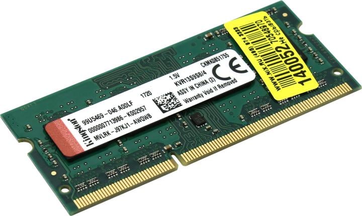 Kingston <KVR13S9S8/4> DDR3 SODIMM  4Gb <PC3-10600> CL9  (for  NoteBook)