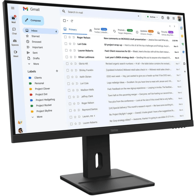 Монитор Lenovo - ThinkVision E27-40, 27", 16:9, IPS, 4 мс, 300cd/m², 1500:1, 1920x1080 (Full HD), 100 Гц, VGA, 1x HDMI, 1x DP, HAS, Pivot, speakers, цвет чёрный, 64BCMAT4EU