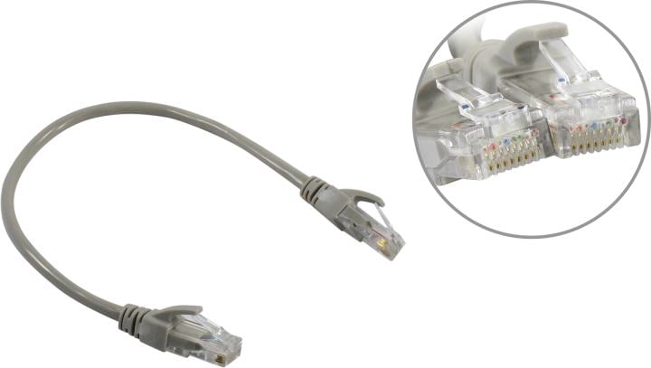ExeGate <UTP-RJ45-RJ45-5e-CU-0.3M-GY> Patch Cord UTP кат.5e,  0.3м, серый <EX282008RUS>
