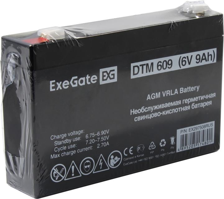 Exegate EX297508RUS Аккумуляторная батарея DTM 609 (6V 9Ah, клеммы F2)