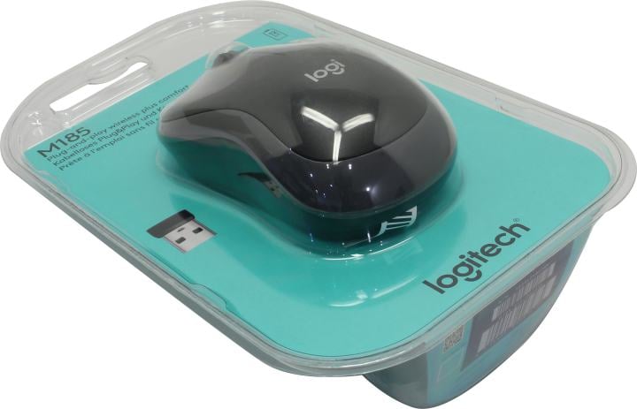 Logitech M185 Grey Мышь беспроводная, оптическая, 1000 dpi, радиоканал 10 м, серый/чёрный.