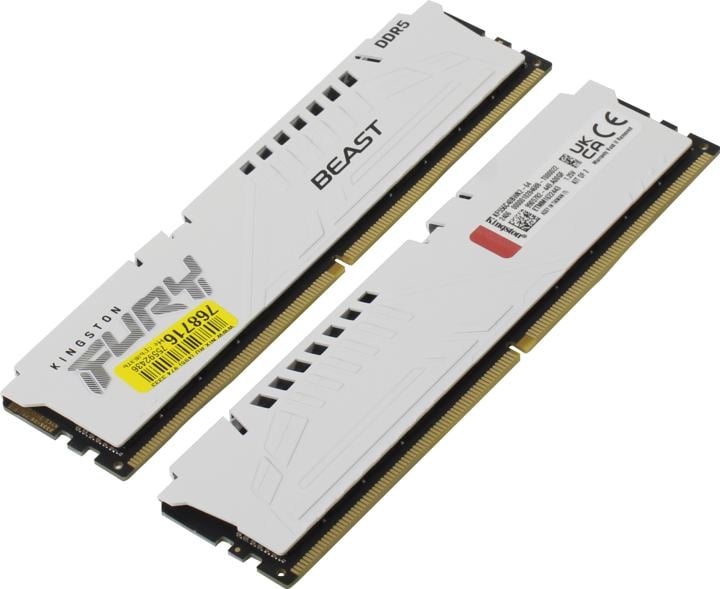 Оперативная память Kingston Fury Beast, DDR5, 64Gb (2x32Gb), 5600MHz, CL40, DIMM, с радиатором, белый