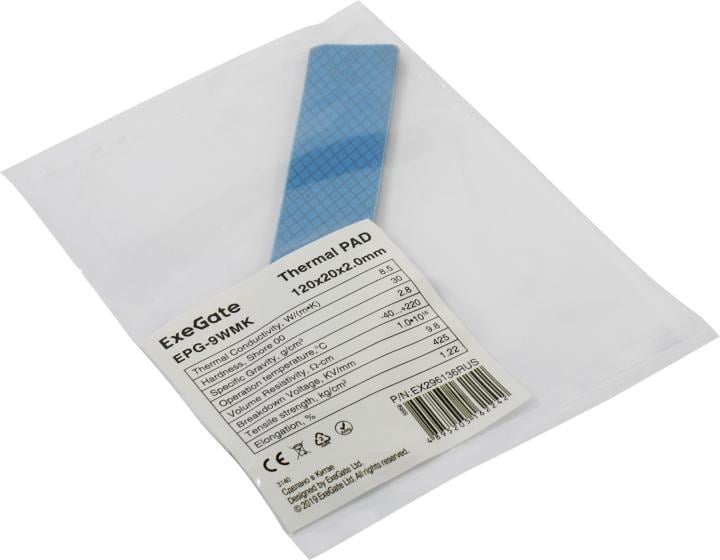 Exegate EX296136RUS Термопрокладка ExeGate EPG-9WMK (20x120x2.0 mm, 8,5 Вт/ (м•К), теплопроводящая клейкая двухсторонняя)