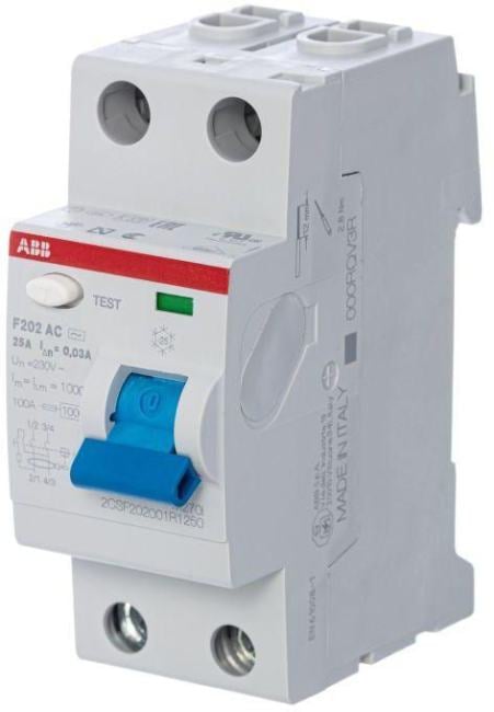 ABB 2CSF202001R1250 Выключатель дифференциального тока (УЗО) 2п 25А 30мА F202 АС (F202 AC-25/0,03)
