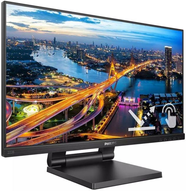 Монитор 21,5" Philips 222B1TC IPS 1920x1080, 75 Гц, 4 мс, 16:9, 250 кд/м2, 1xHDMI, 1хDP, 1xVGA, черный, сенсорный
