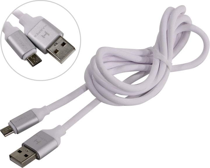 Harper Силиконовый Кабель для зарядки и синхронизации USB - microUSB, SCH-330 white (1м, способны заряжать устройства до 2х ампер)