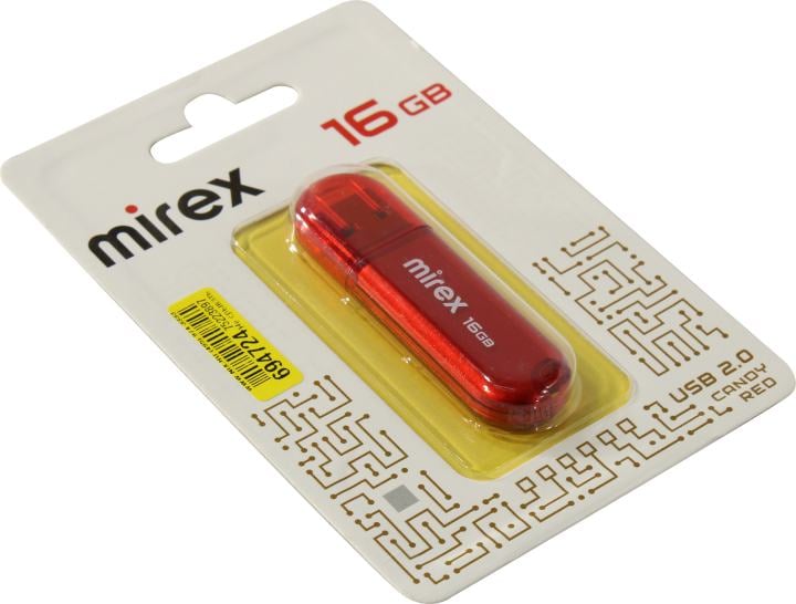 Mirex Candy Red <13600-FMUCAR16> USB2.0 Flash Drive  16Gb  (RTL)
