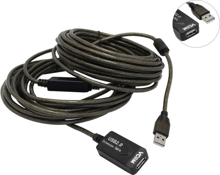 VCOM <VUS7049-15м> Кабель удлинительный активный  USB  2.0-repeater  A-->A 15м