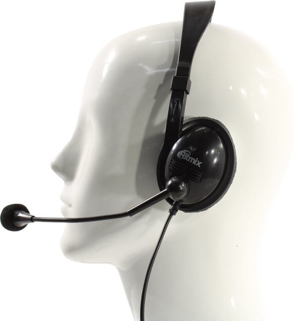RITMIX RH-533USB, Black {Гарнитура. 40 мм, 20-20000 Гц, 32 Ом, 105 дБ, конденсаторный всенаправленный микрофон, 2,2 кОм, 58 дБ ± 3 дБ, пластик}