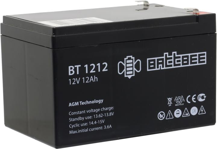Аккумуляторная батарея BATTBEE (DELTA) BT 1212 (12В/12Ач, Тип: AGM, Клемма: F1, ДхШхВ: 151х98х95мм (Полная высота: 101мм), срок службы: 3 лет, Гарантия: 1г, вес: 2,98кг) (BT 1212)